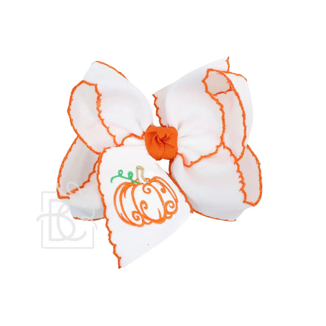 PUMPKIN EMBROIDERED WHITE BOW