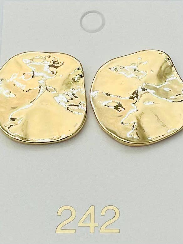Gold earrings on a gray background with number 242.