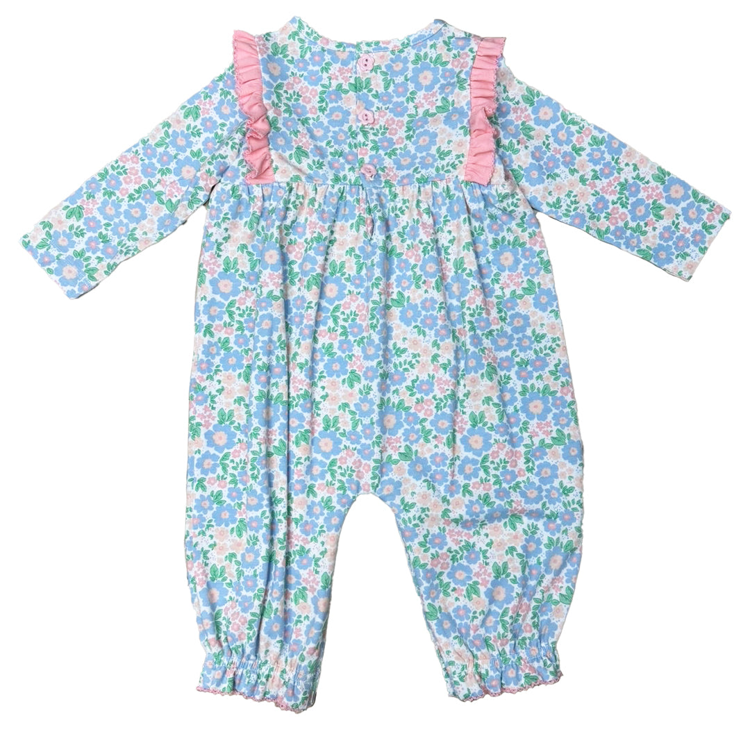 BLUE & PINK HAPPY FLORAL ROMPER