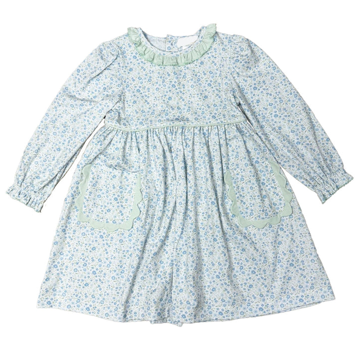 Blue & Green Ditsy Flower Dress – Classic Baby Girl Floral Outfit