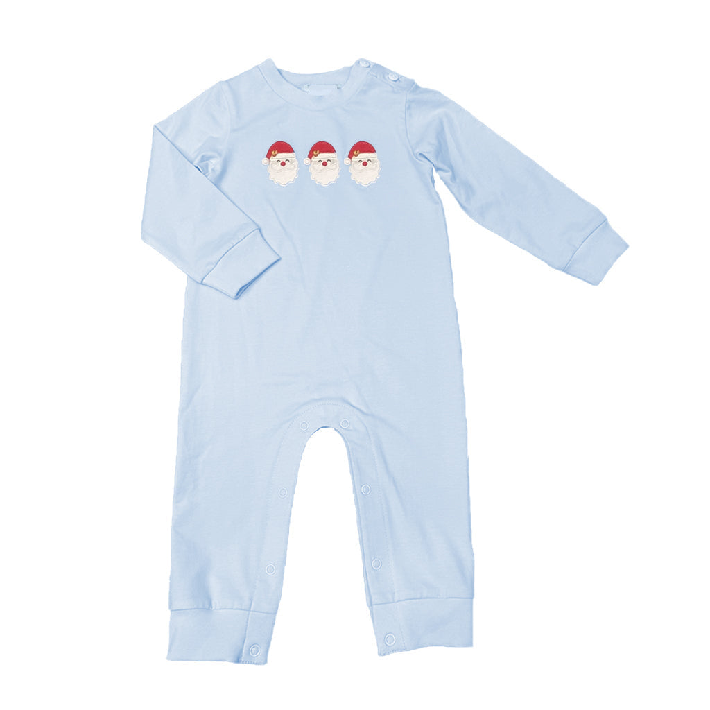light blue baby boy romper with santa embroidery