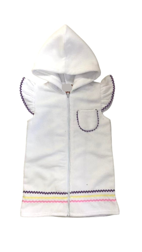 RIC RAC TRIM WHITE TERRY CLOTH COVERUP FOR GIRLS