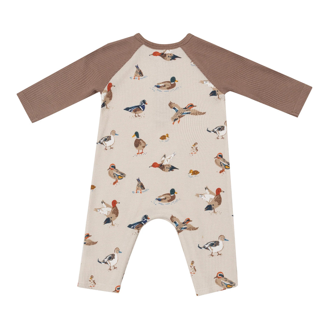 BROWN DUCKS RAGLAN HENLEY ROMPER