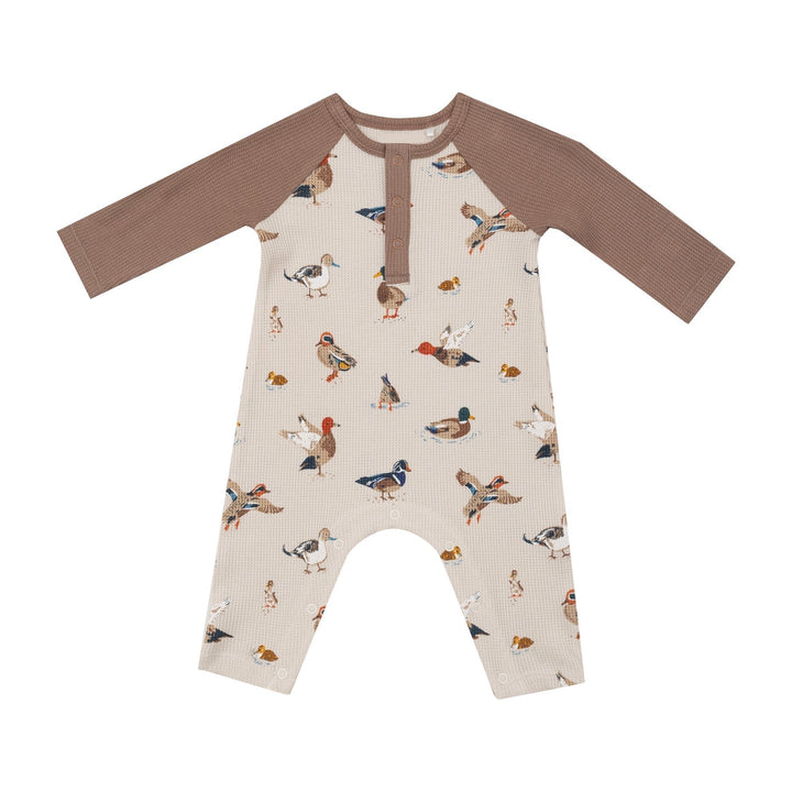 BROWN DUCKS RAGLAN HENLEY ROMPER