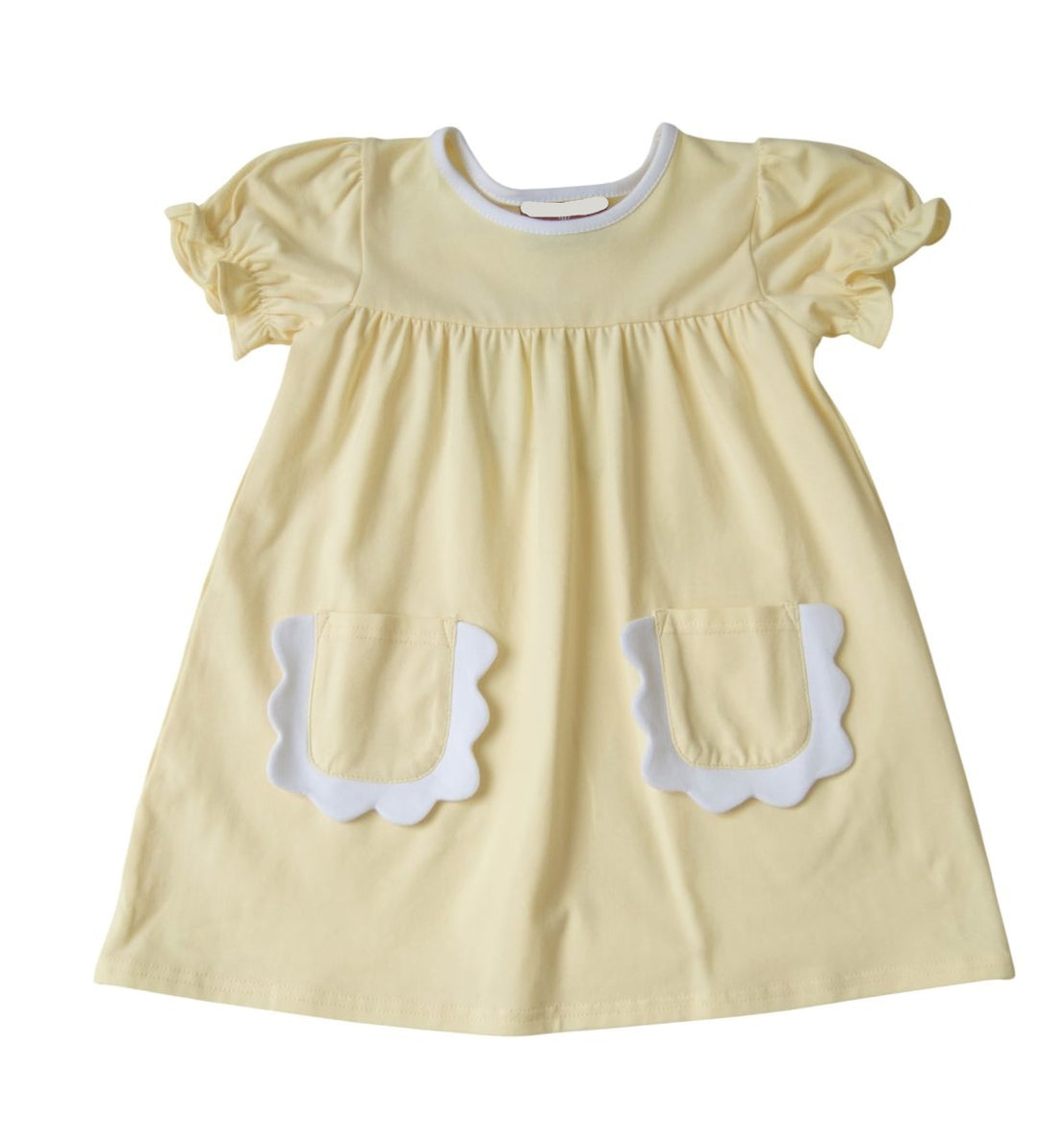 YELLOW SHORT SLEEVE GIRLS DRESS WITH TWO POCKETS IN FRONT