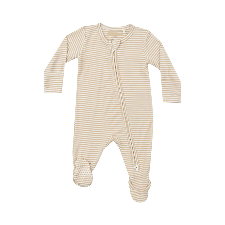 BEIGE STRIPE ZIPPER FOOTIE