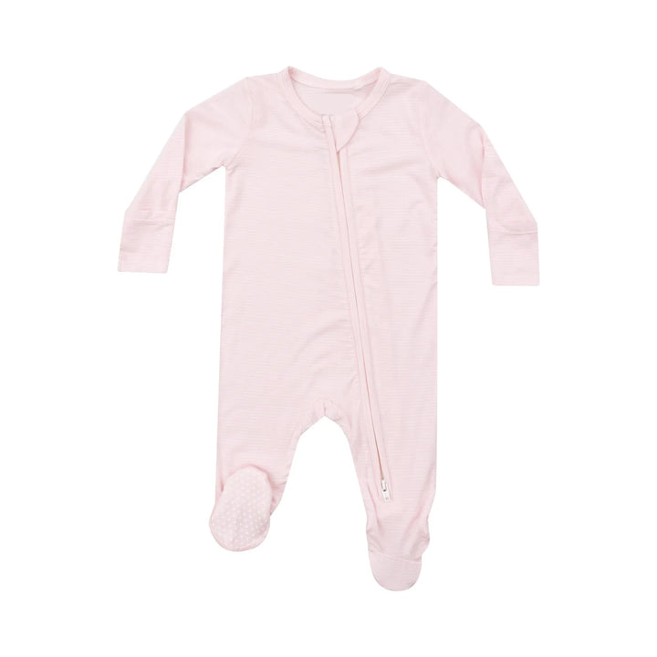 LIGHT PINK STRIPE ZIPPER FOOTIE