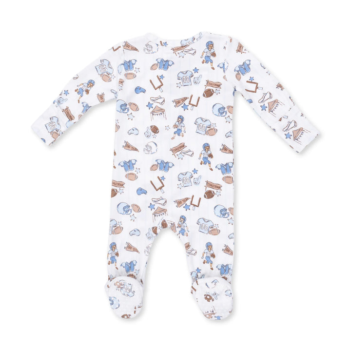 Angel Dear Football Nursery 2-way Zipper Footie alternate view of the baby footie showing the football nursery 2-way design and coordinating trim