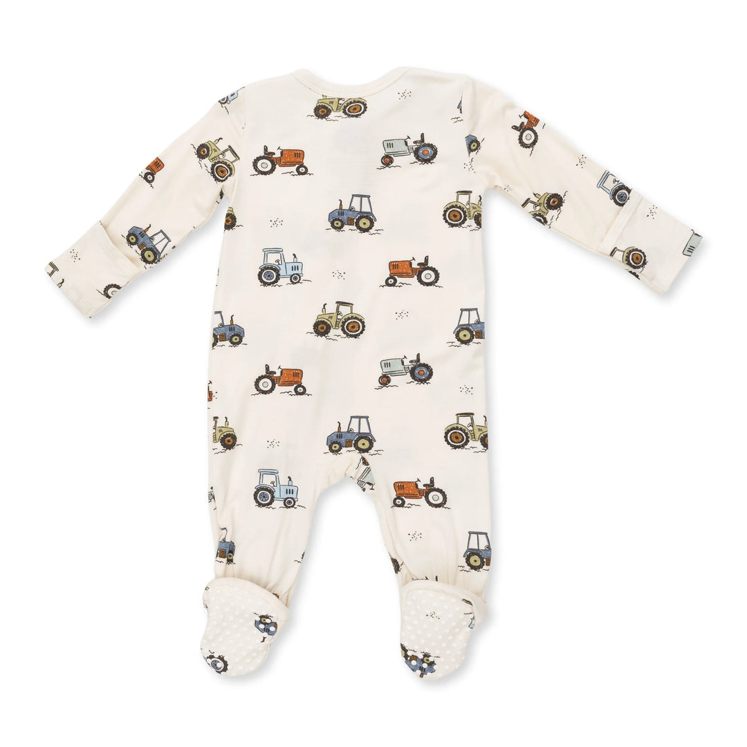 Angel Dear Future Farmer 2-way Zipper Footie alternate view of the baby footie showing the future farmer 2-way design and coordinating trim