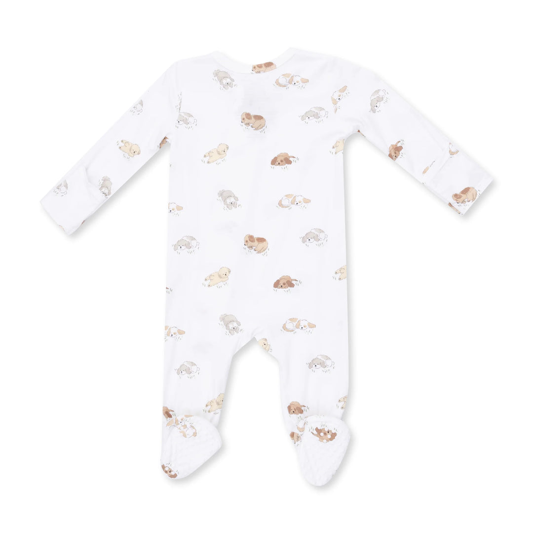 Angel Dear Puppy Snuggle Club 2-way Zipper Footie alternate view of the baby footie showing the puppy snuggle club 2-way design and coordinating trim