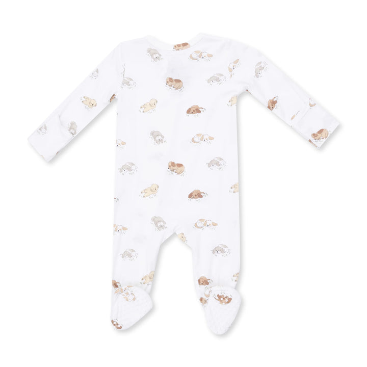 Angel Dear Puppy Snuggle Club 2-way Zipper Footie alternate view of the baby footie showing the puppy snuggle club 2-way design and coordinating trim