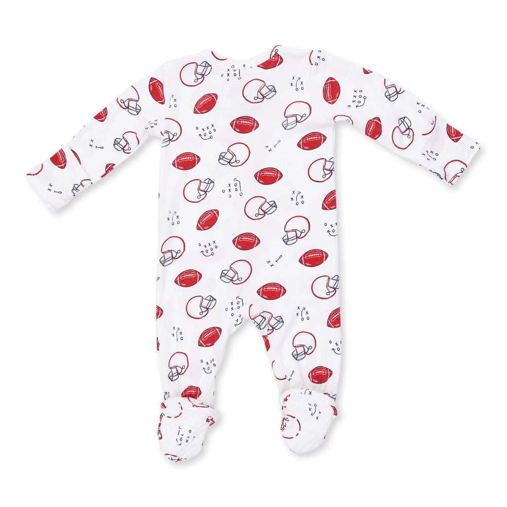 Angel Dear Touchdown Time 2-way Zipper Footie alternate view of the baby footie showing the touchdown time 2-way design and coordinating trim