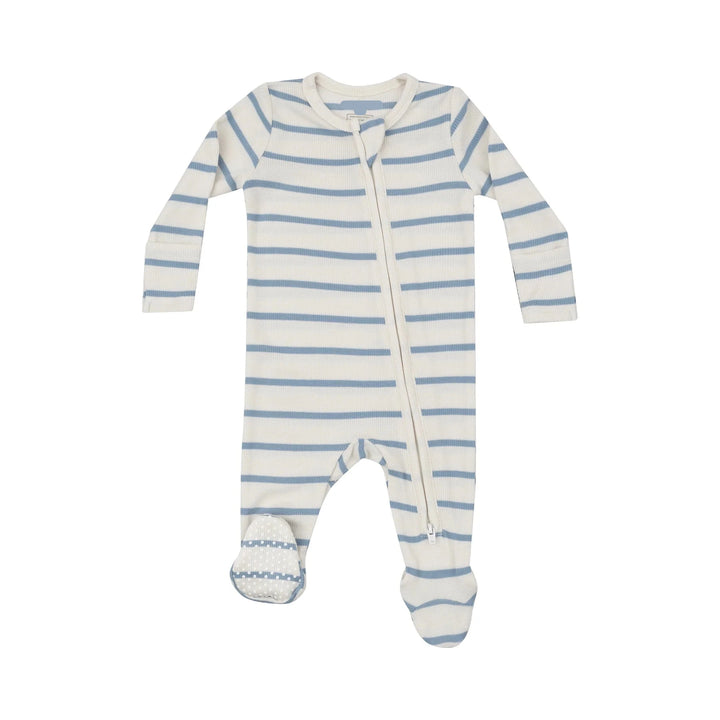 GLACIER LAKE STRIPED RIBBED ZIPPER FOOTIE