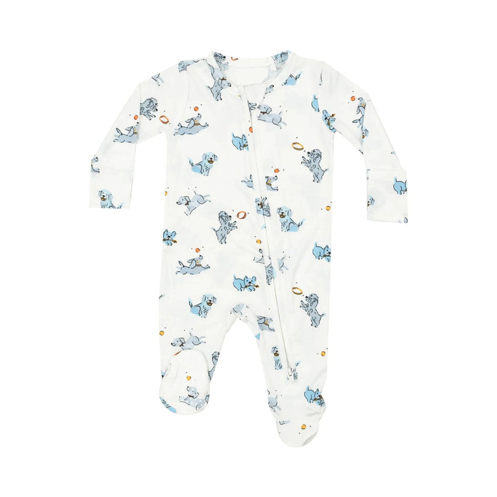 BLUE PLAYFUL PUPPIES ZIPPER FOOTIE