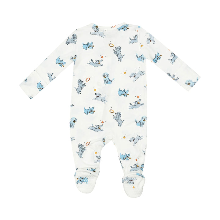 BLUE PLAYFUL PUPPIES ZIPPER FOOTIE