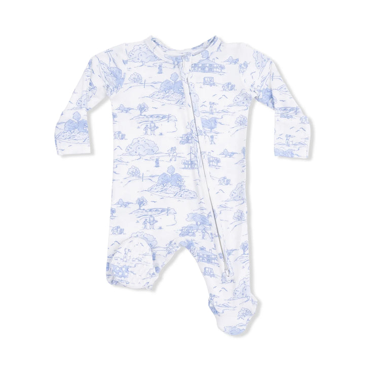 GOLF TOILE BLUE ZIPPER FOOTIE