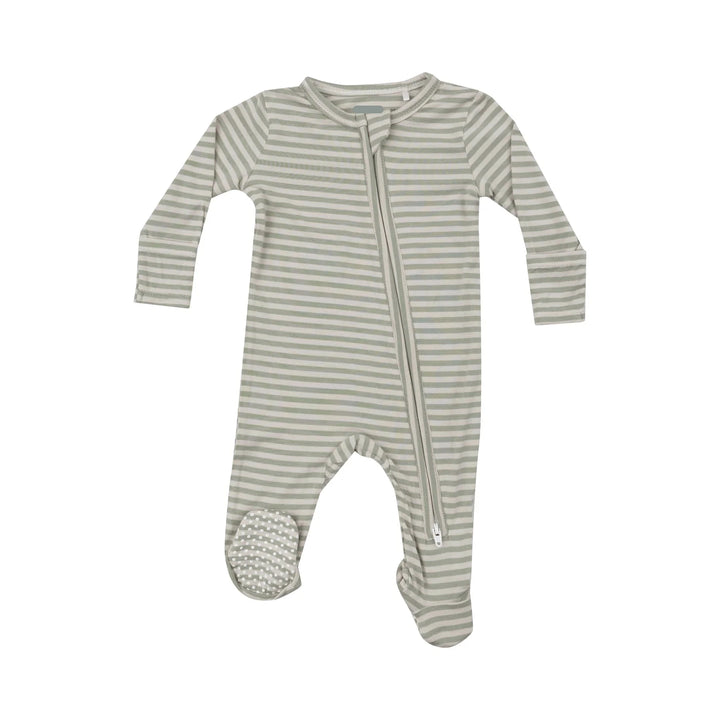 DESERT GREEN STRIPE ZIPPER FOOTIE