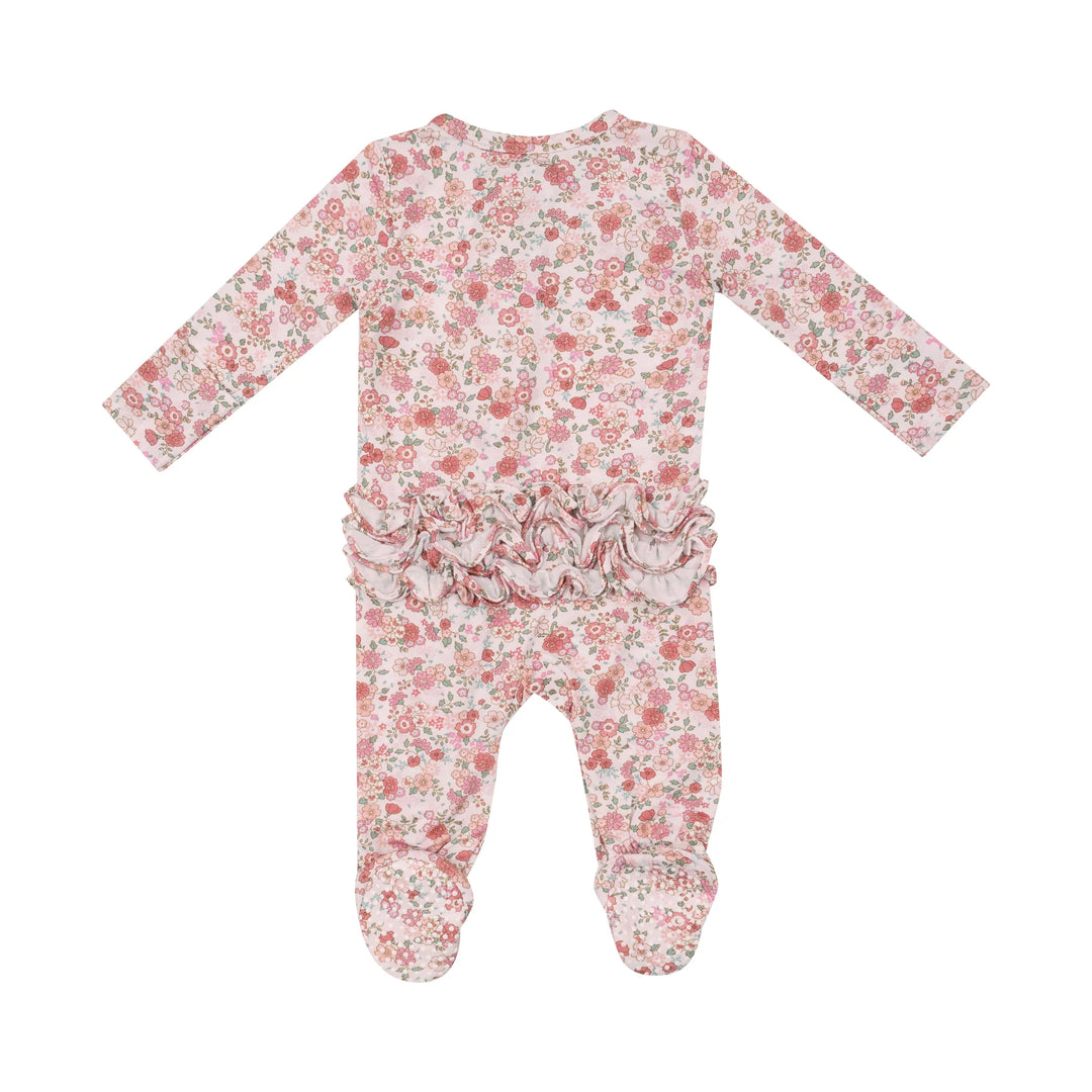 PRETTY PINK CALICO RUFFLE ZIPPER FOOTIE