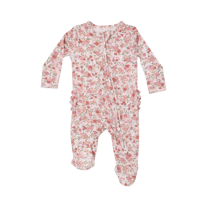 PRETTY PINK CALICO RUFFLE ZIPPER FOOTIE