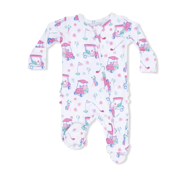 GOLF CARTS & FLOWERS RUFFLE ZIPPER FOOTIE