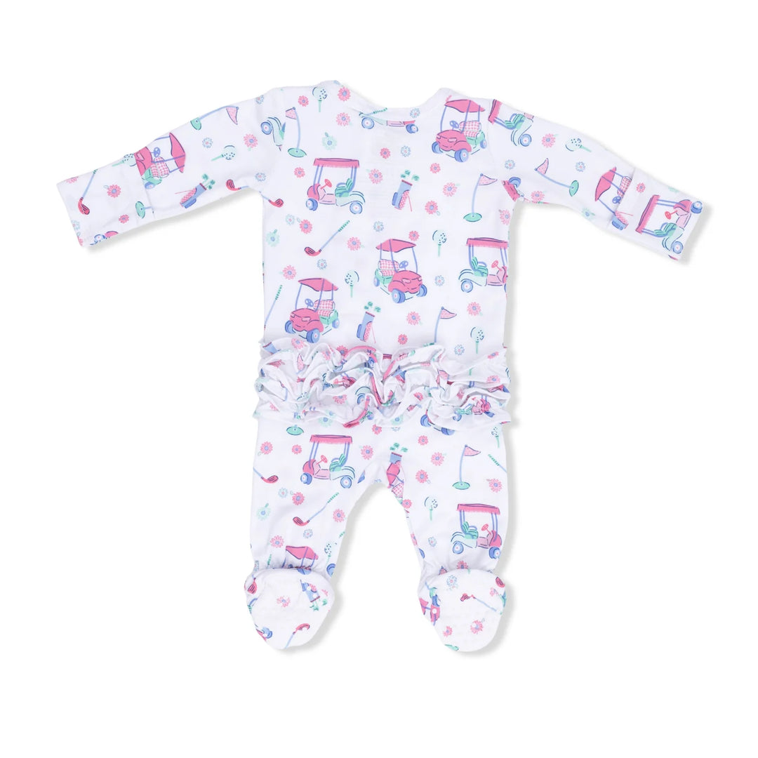 GOLF CARTS & FLOWERS RUFFLE ZIPPER FOOTIE