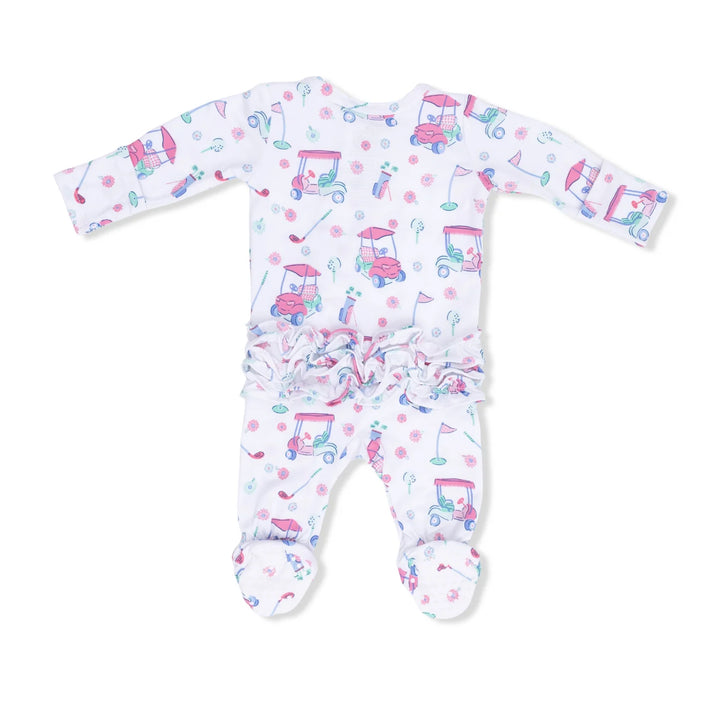 GOLF CARTS & FLOWERS RUFFLE ZIPPER FOOTIE