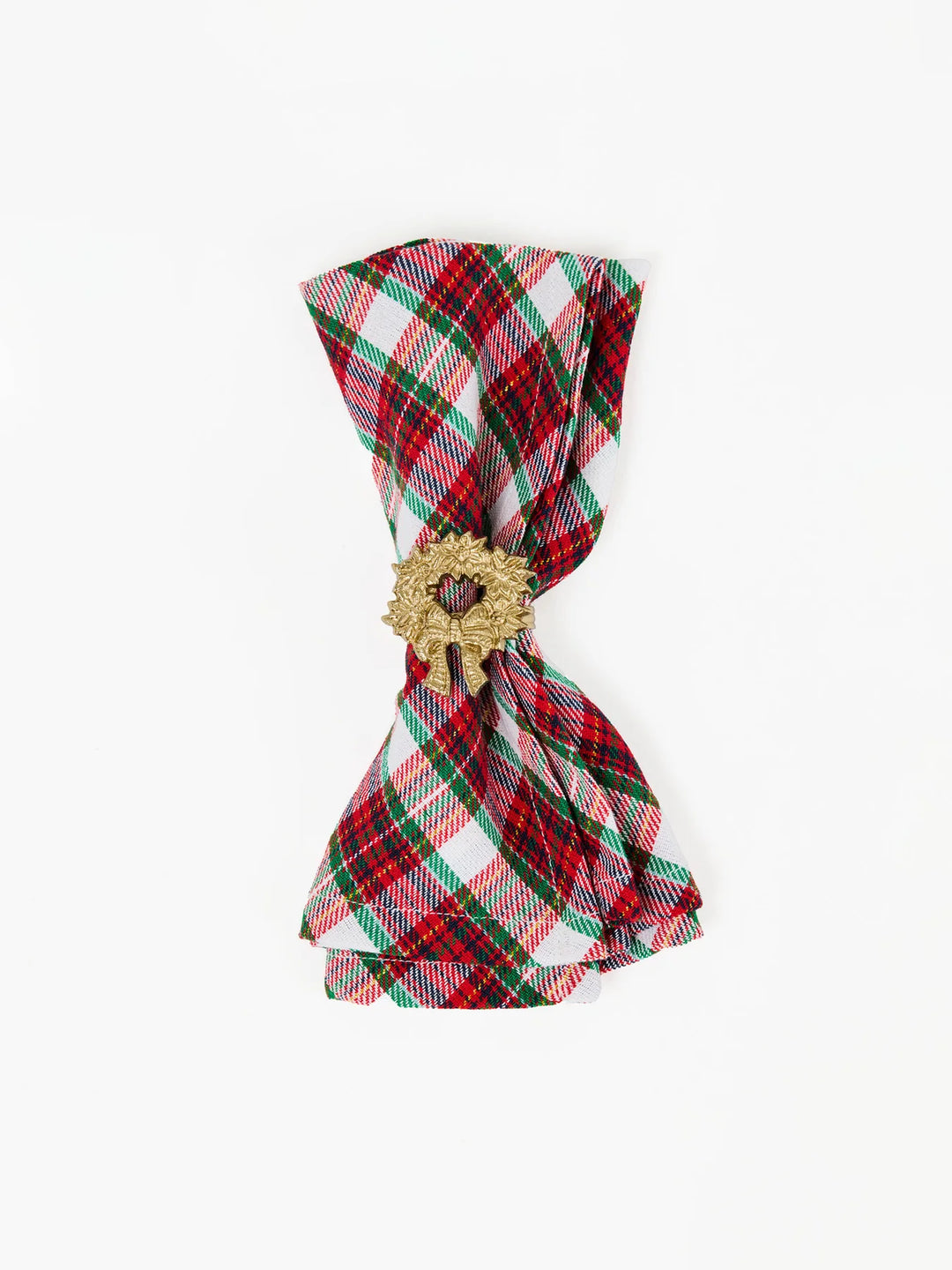 wreath napkin ring with plaid napkin