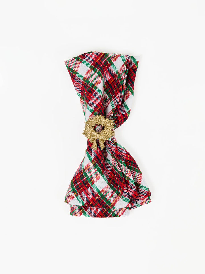 wreath napkin ring with plaid napkin