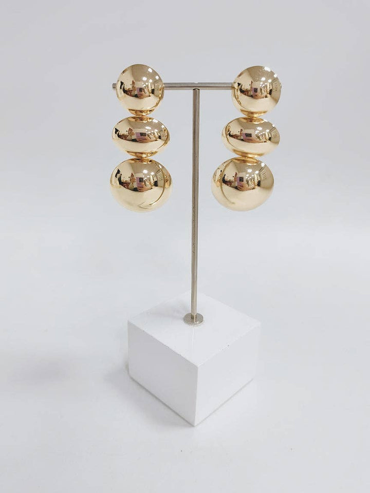 GOLD THREE TIER DROP EARRINGS