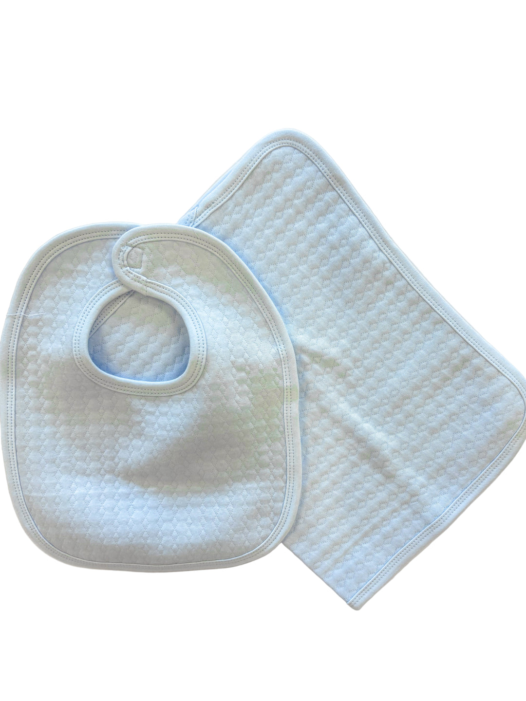 Blue Pearl Diamond Quilted Bib & Burp Cloth Set – Elegant Quilted Baby Gift Set in Pearl Blue | Walker Boutique