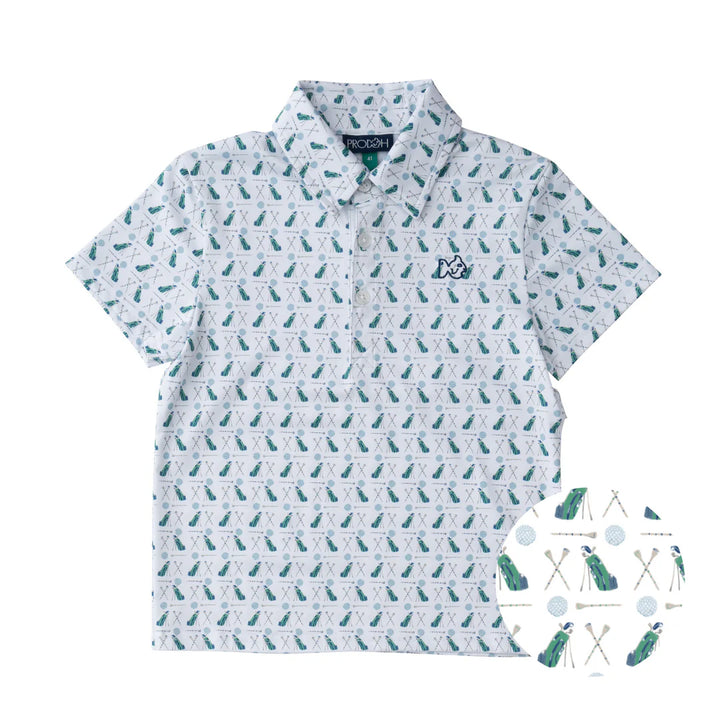 GOLF PRINT ON WHITE PERFORMANCE POLO