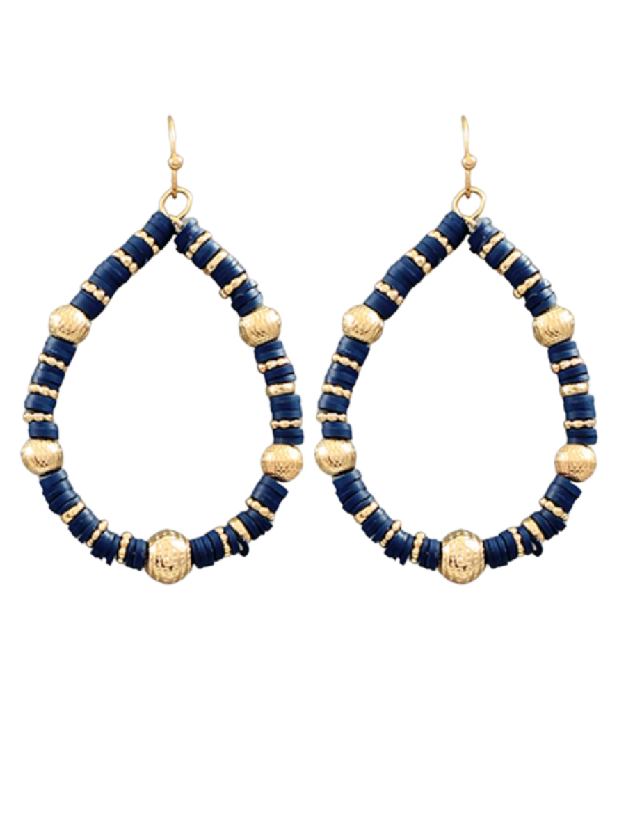 NAVY & GOLD BEAD TEARDROP EARRINGS