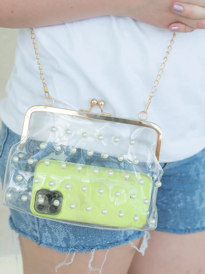 PEARL STUDDED CLEAR BAG