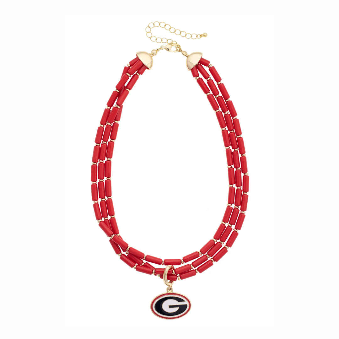 GEORGIA BULLDOGS MULTI-STRAND BEADED LOGO NECKLACE