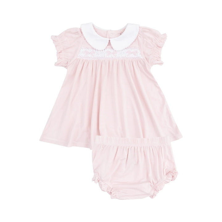 STRIPE PINK CLASSIC BOW SMOCKED DRESS SET