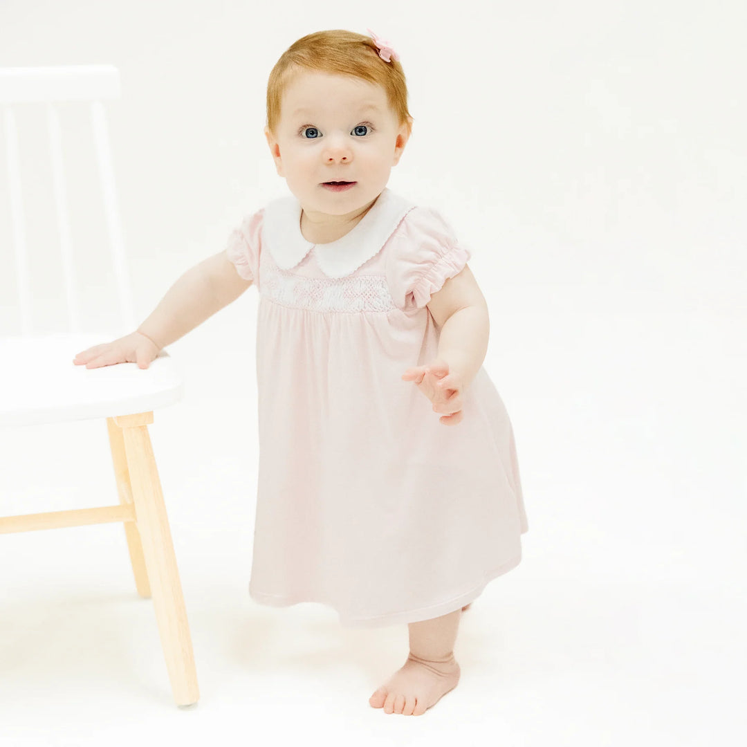 STRIPE PINK CLASSIC BOW SMOCKED DRESS SET