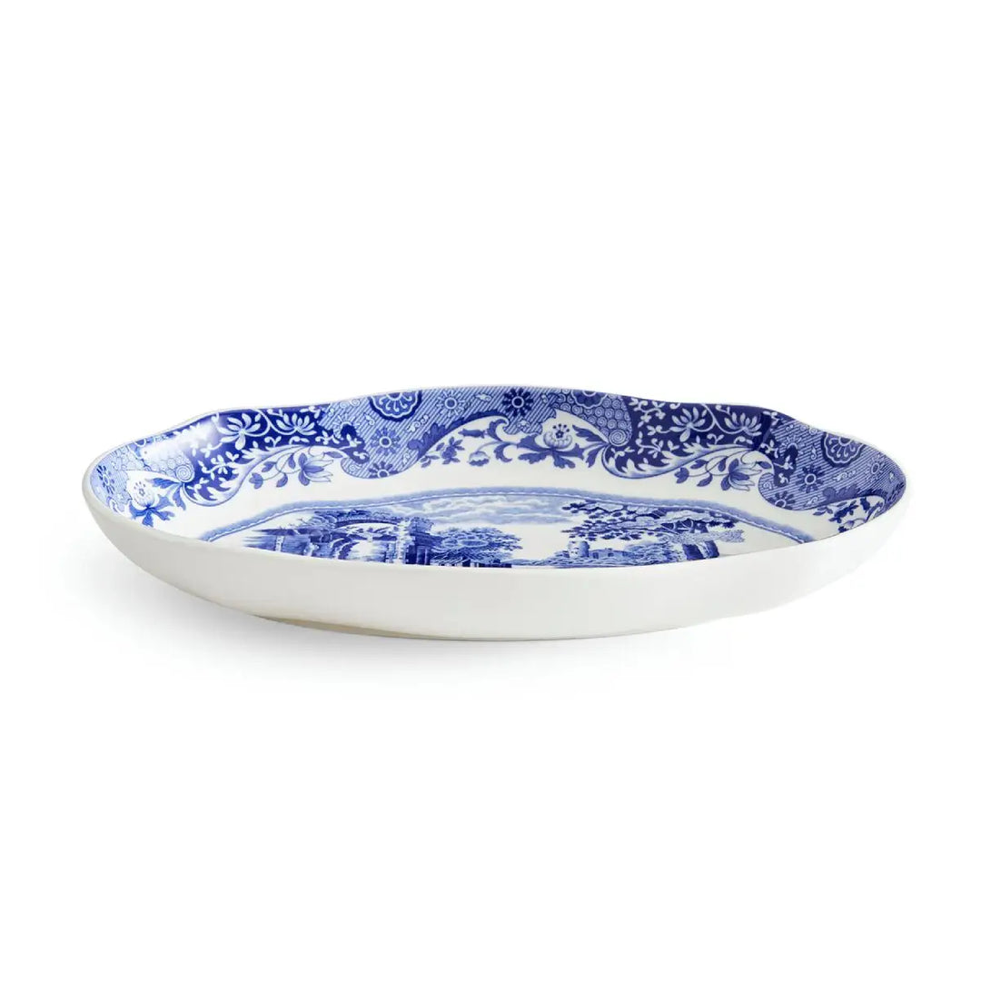 Blue and white decorative plate on a white background