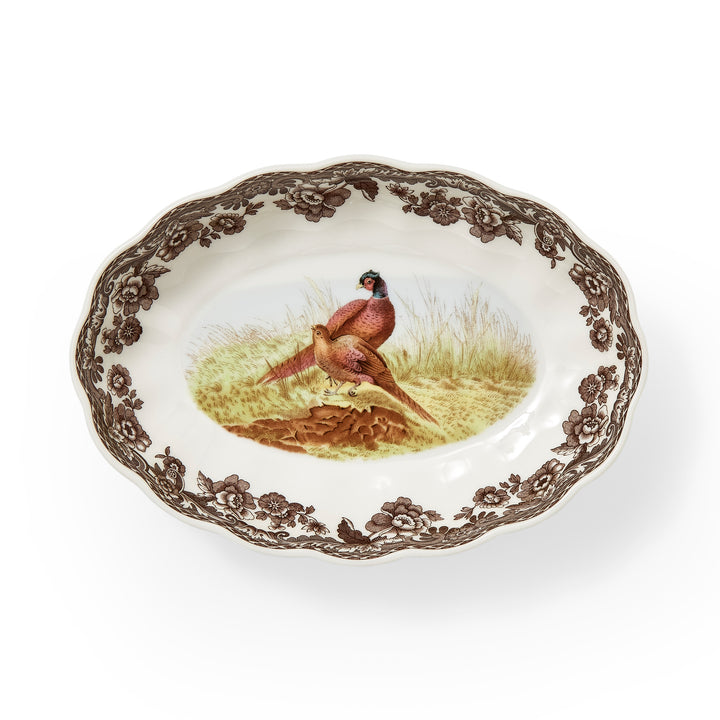 PHEASANT OVAL FLUTED DISH