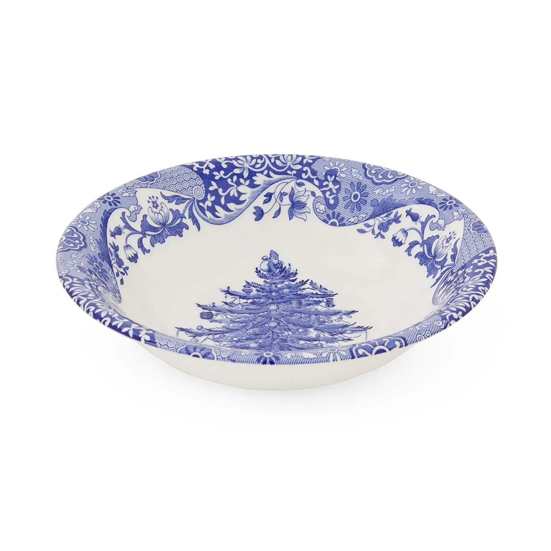 Ceramic bowl with blue floral pattern on a white background