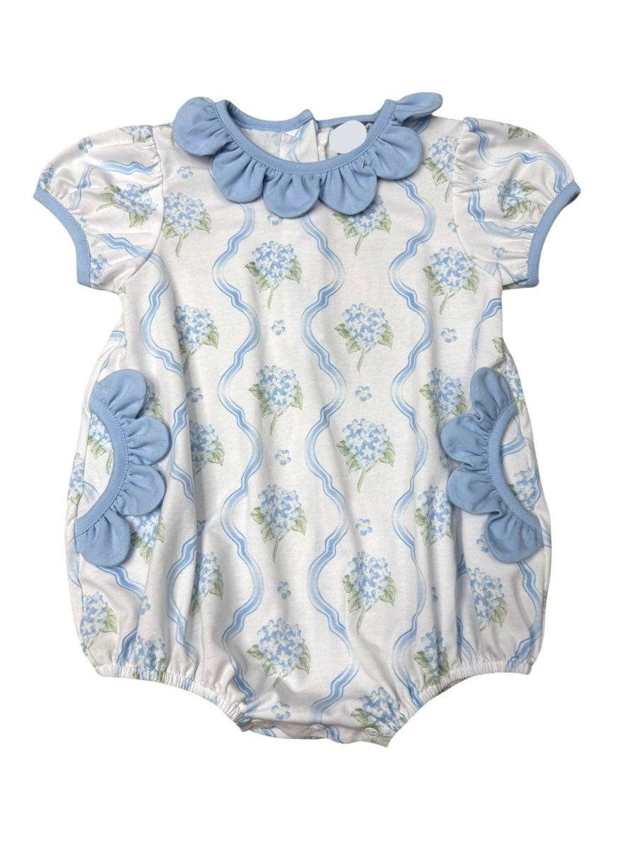 BLUE HYDRANGEA WITH PLEATED SCALLOPS GIRLS BUBBLE