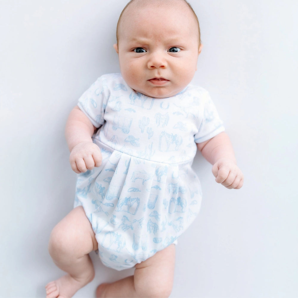 WESTERN THEME SHORTSLEEVE BLUE TOILE BUBBLE ON BABY