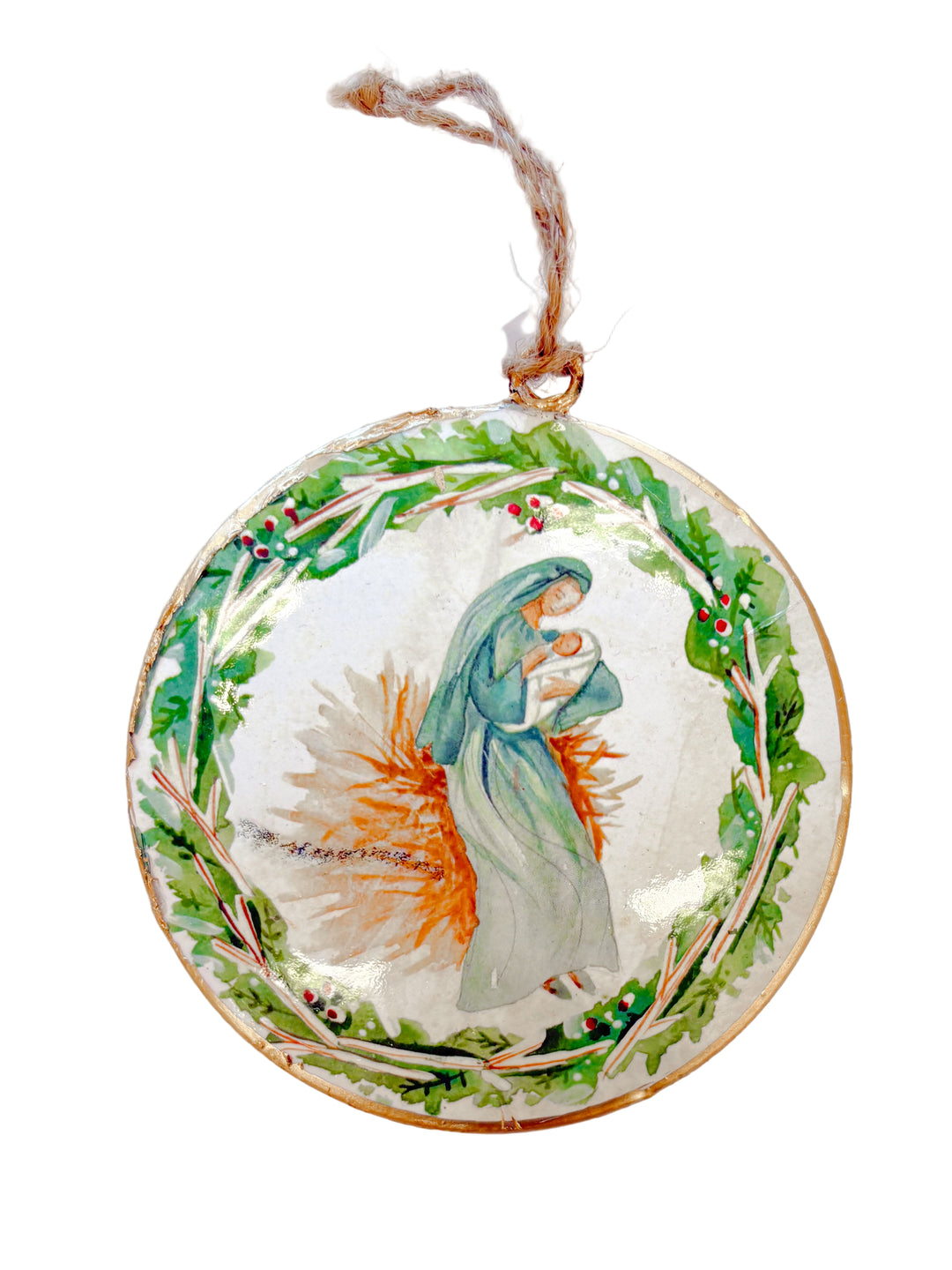 Watercolor Nativity Round Disk Ornament – Holy Family Christmas Ornament | Walker Boutique