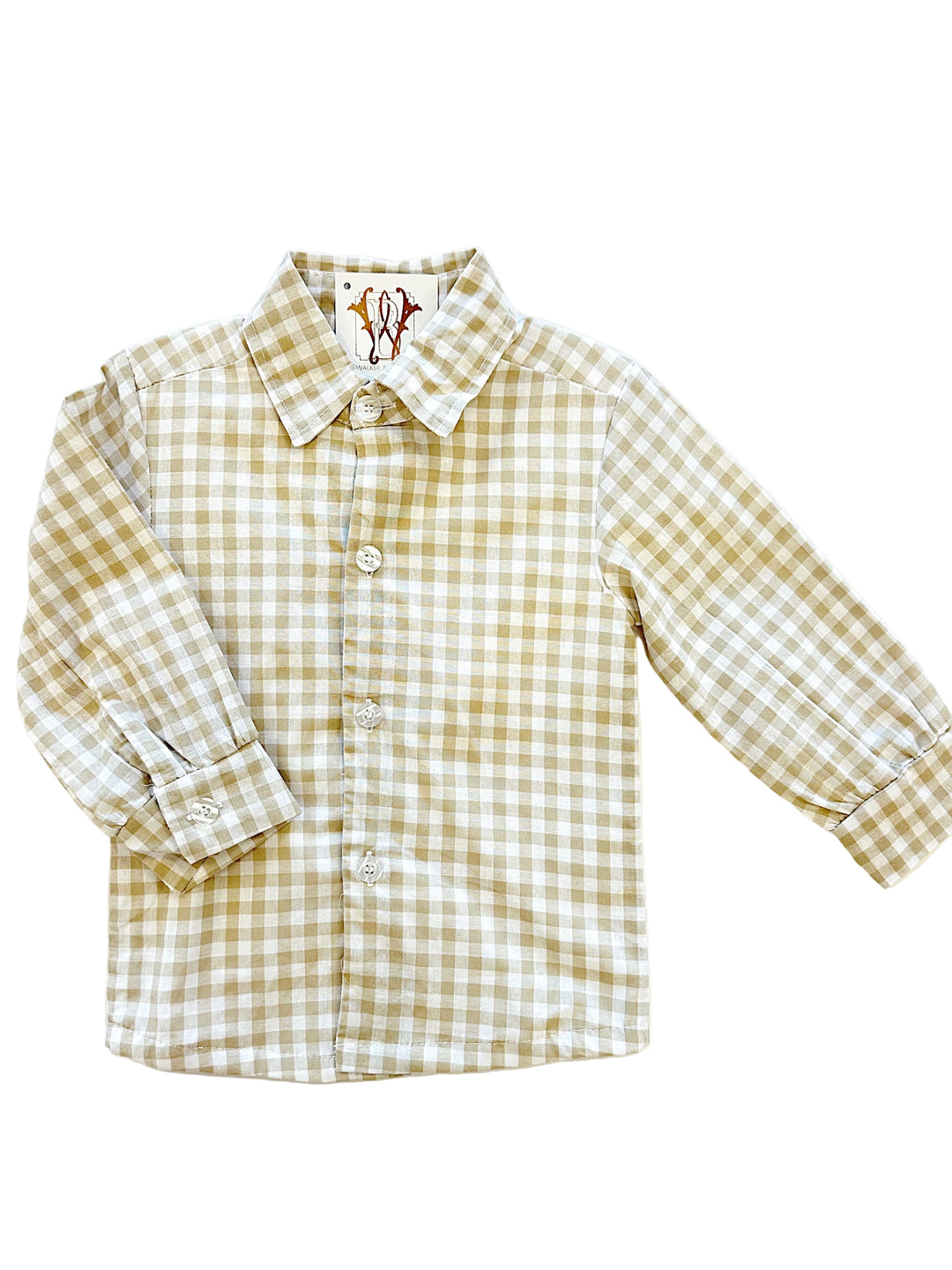 Boys Khaki Button Down Shirt – Classic Collared Long Sleeve Dress Shirt for Boys | Walker Boutique