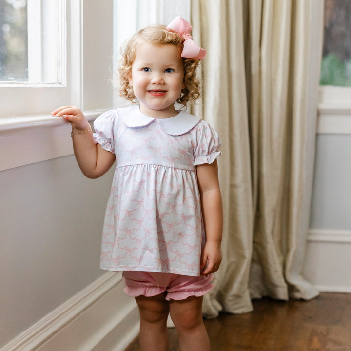 PINK TRELLIS BOW CHARLOTTE BLOOMER SET