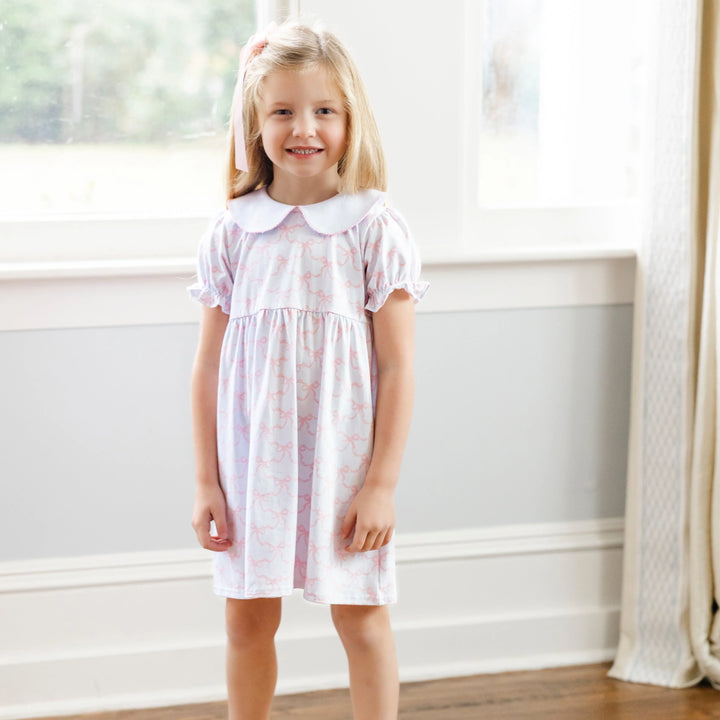 PINK TRELLIS BOW CHARLOTTE DRESS