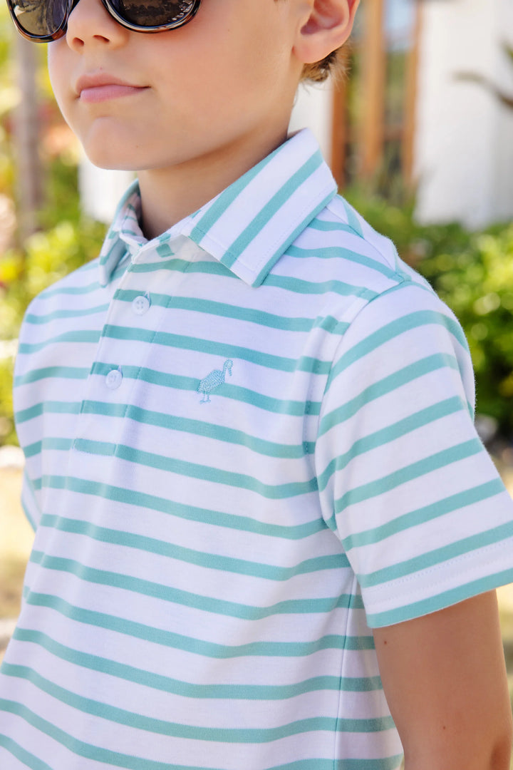 TURKS TEAL STRIPE PRIM & PROPER POLO