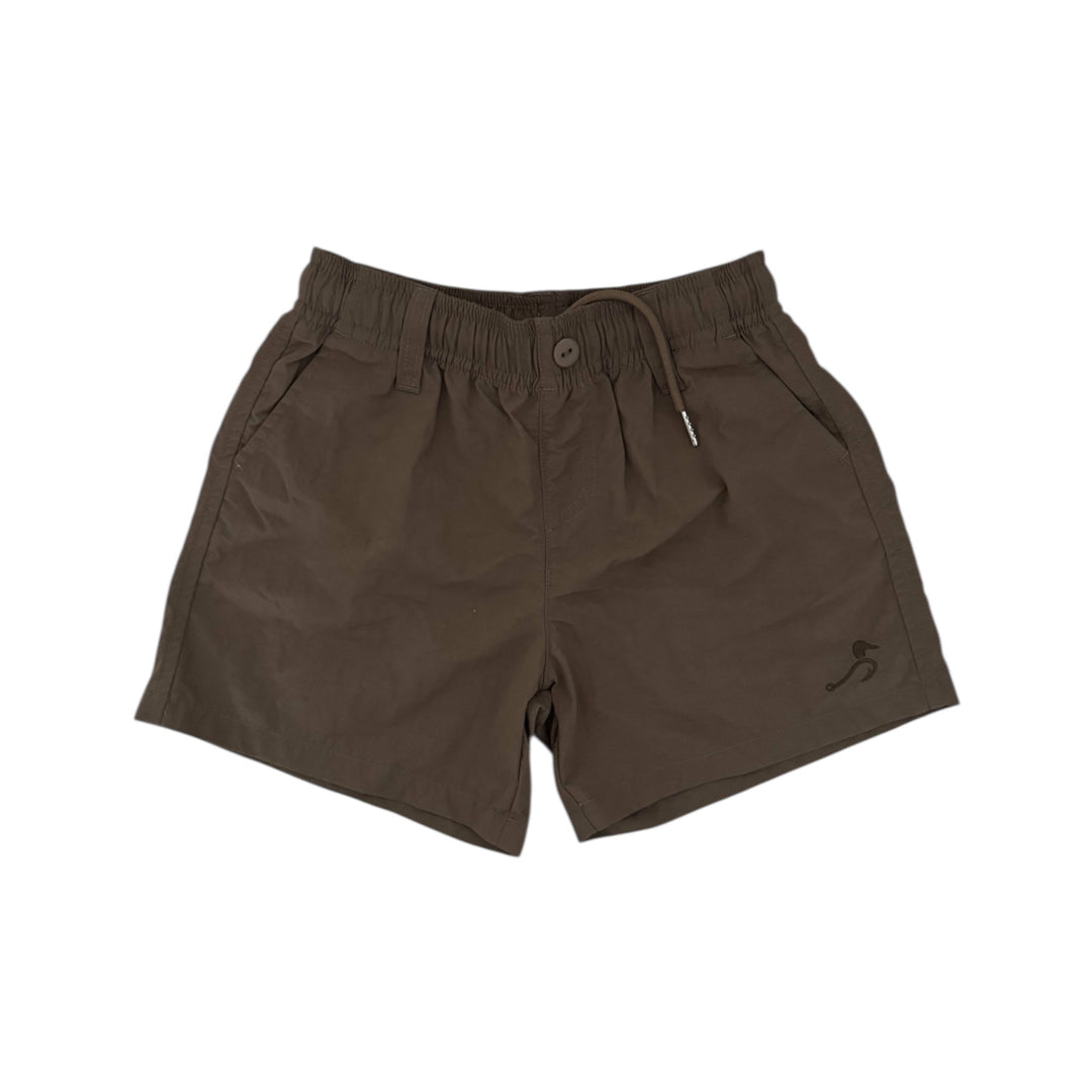 Mud brown Weston boys shorts with elastic drawstring waist and side pockets