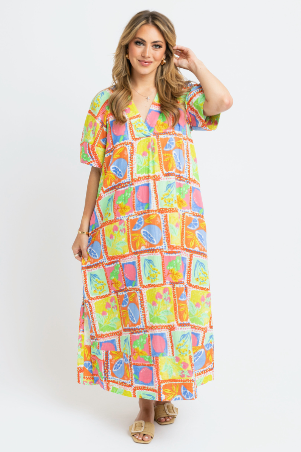KARLIE: LIME FRUIT GAUZE VNECK MAXI DRESS