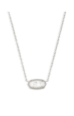 ELISA SHORT PENDANT NECKLACE, RHODIUM IVORY MOTHER OF PEARL
