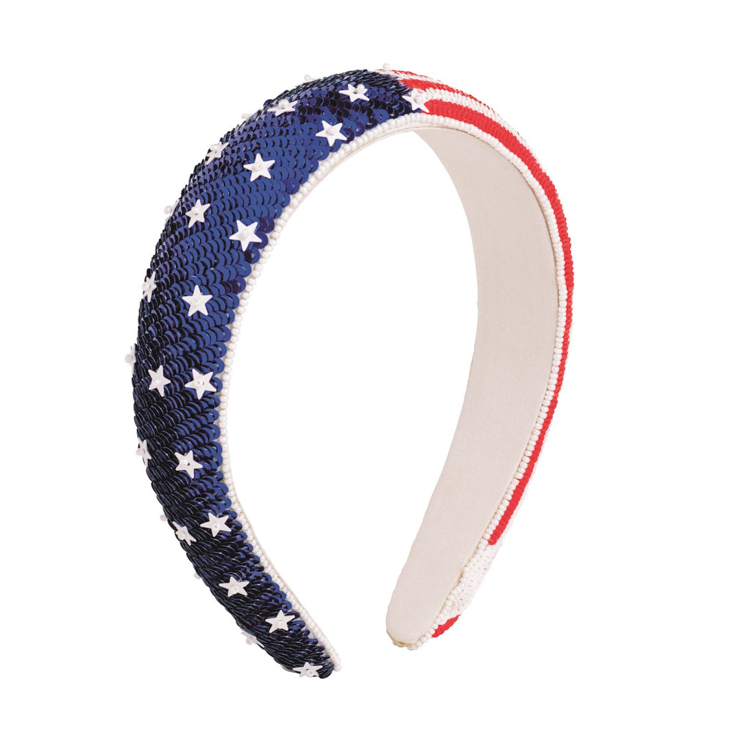 SEQUIN BEADED AMERICAN FLAG HEADBAND
